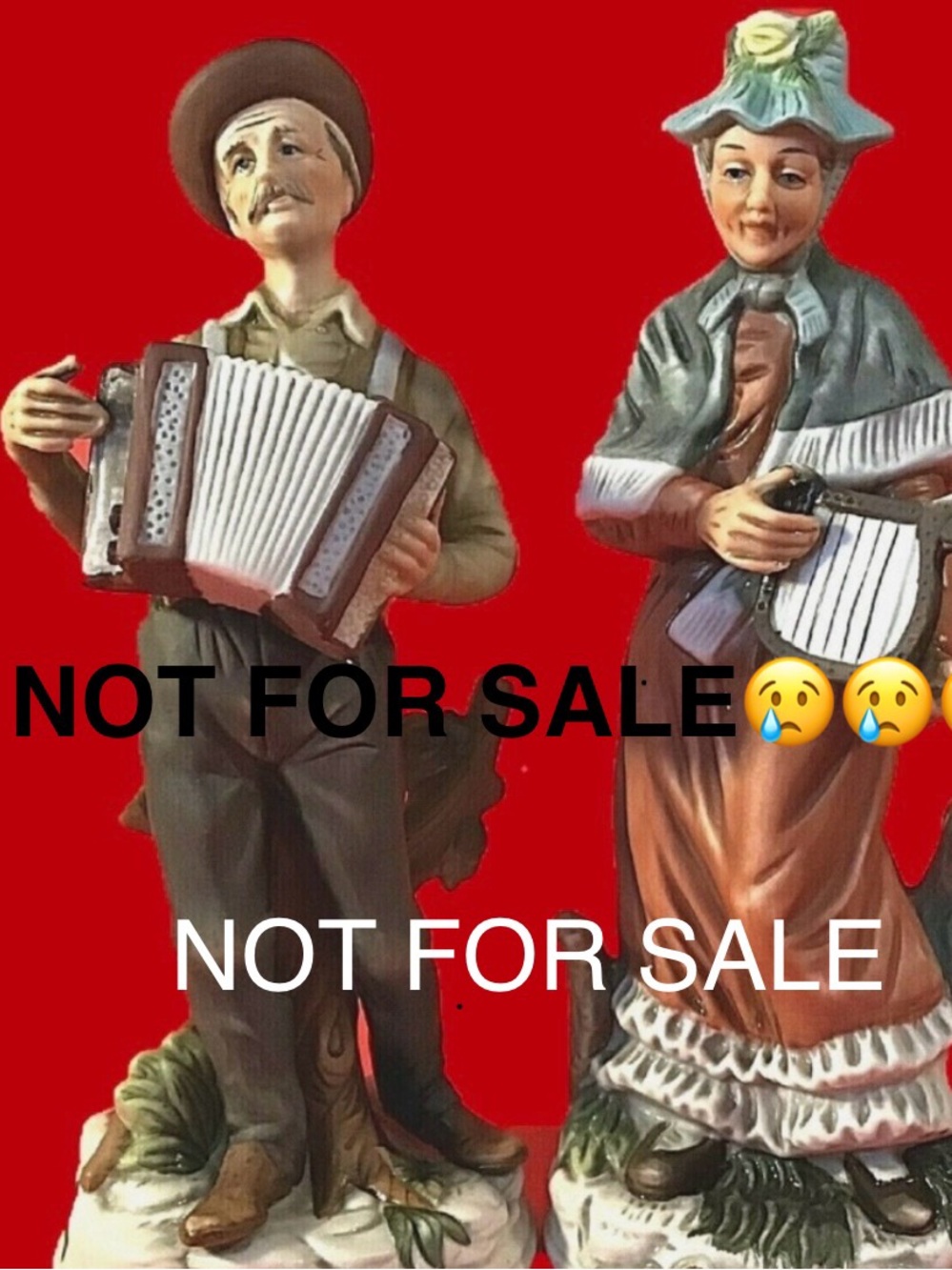 Not for sale Man and woman figurines porcelain playing accordion and harp